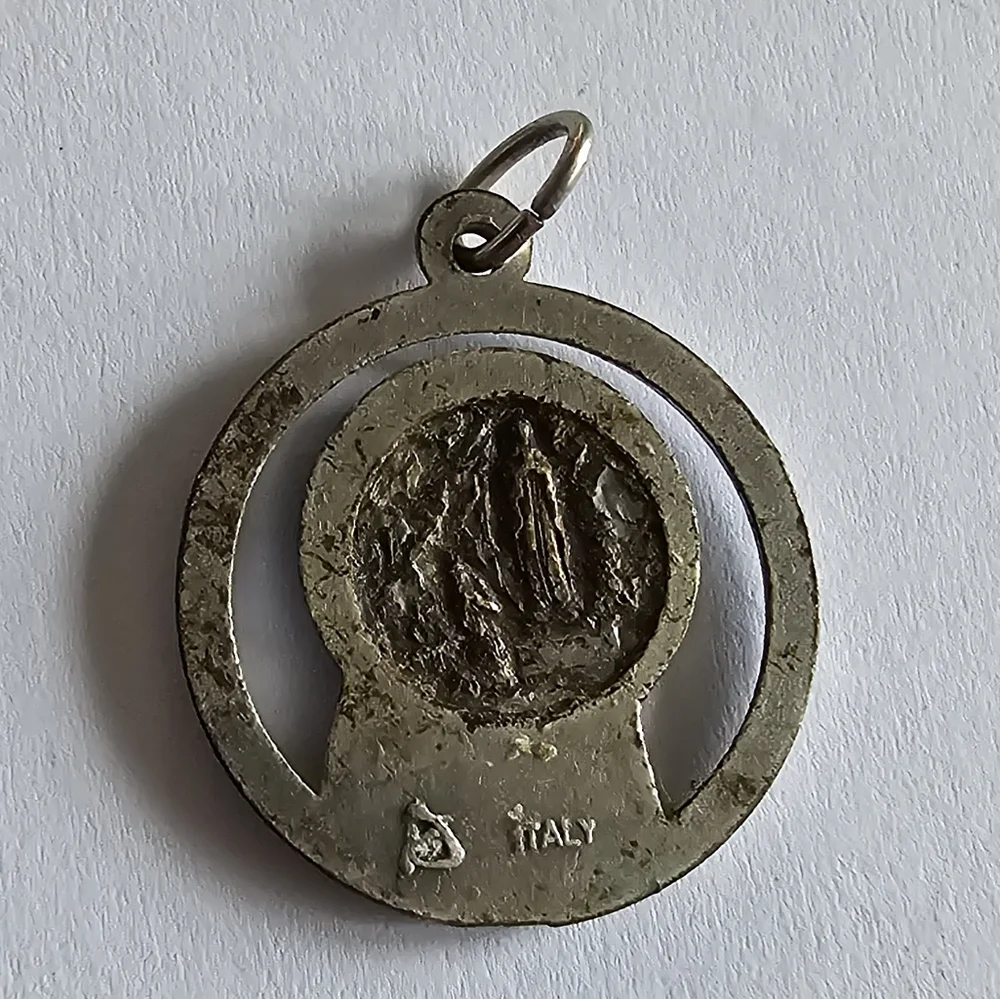 Vintage Lady of Lourdes Blessed Virgin Mary Medal pendant charm religious